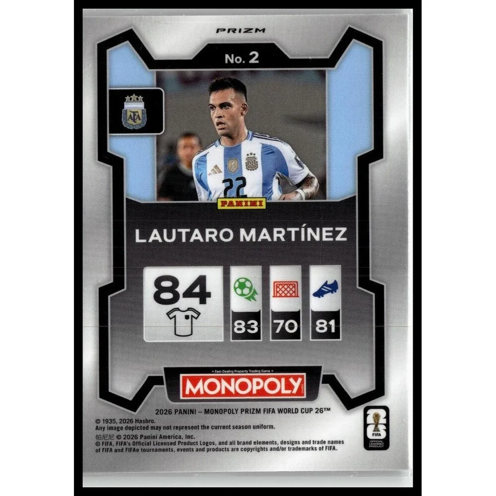 2026 Panini Prizm Monopoly FIFA Cup Lautaro Martínez #2 Argentina Silver Prizms